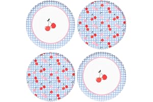 xo, Fetti Cherry Blue Gingham Paper Plates | 24 pcs 9" | Ma Cherie Baby Shower, Cherry on Top Bachelorette Decorations, Birthday Decor, Kids Picnic Tablescape