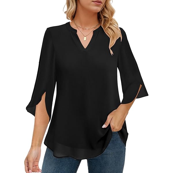 Women's 3/4 Sleeve Chiffon Blouses for Women Dressy Casual