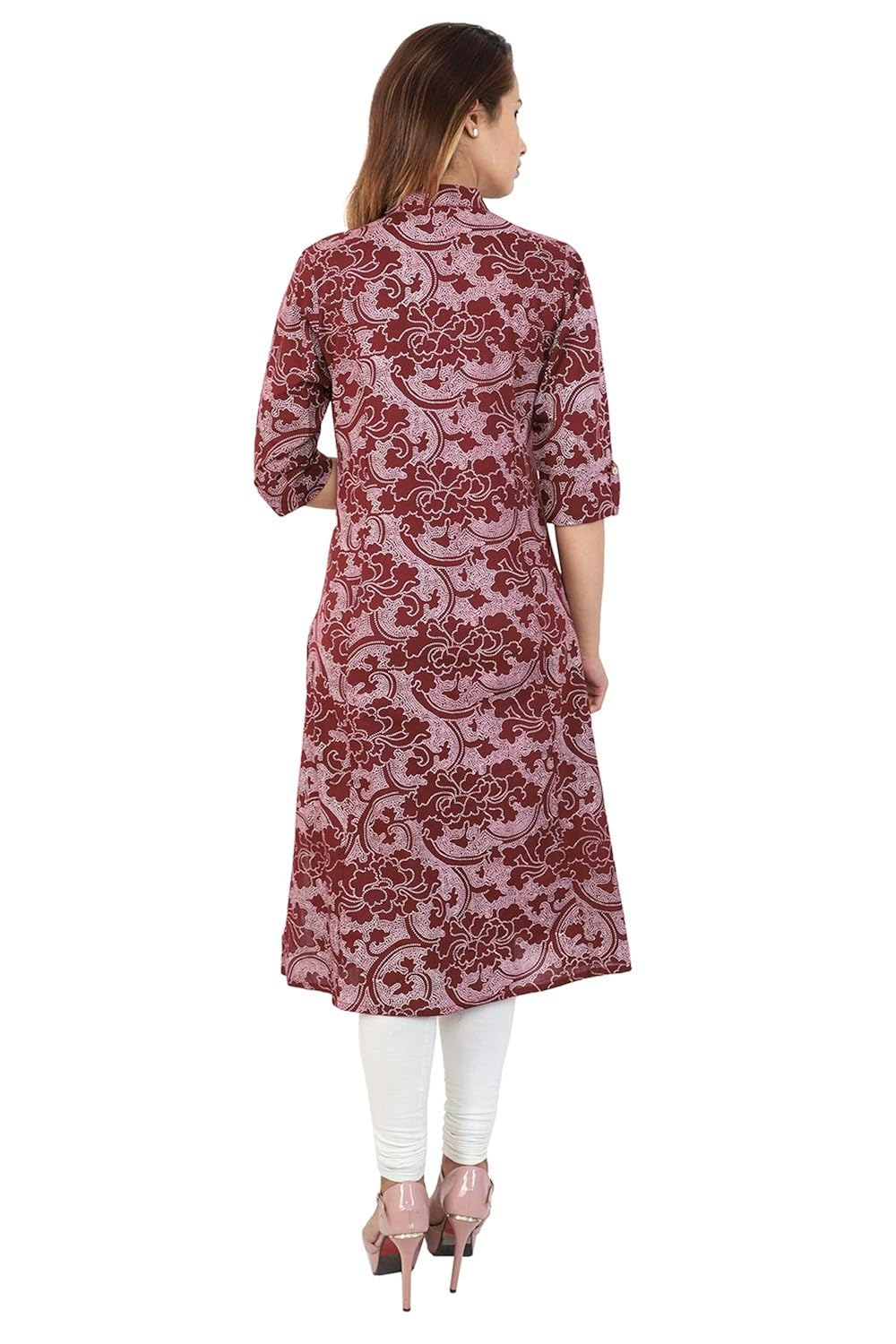 bright cotton women's a-line kurta printed (maroon)