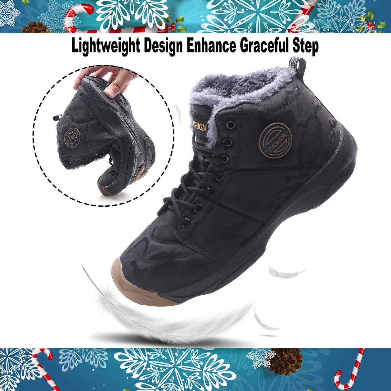 CARENURSE Mens Womens Ankle Snow Boots Water Resistant Lightweight Winter Booties with Fur for Outdoor Black