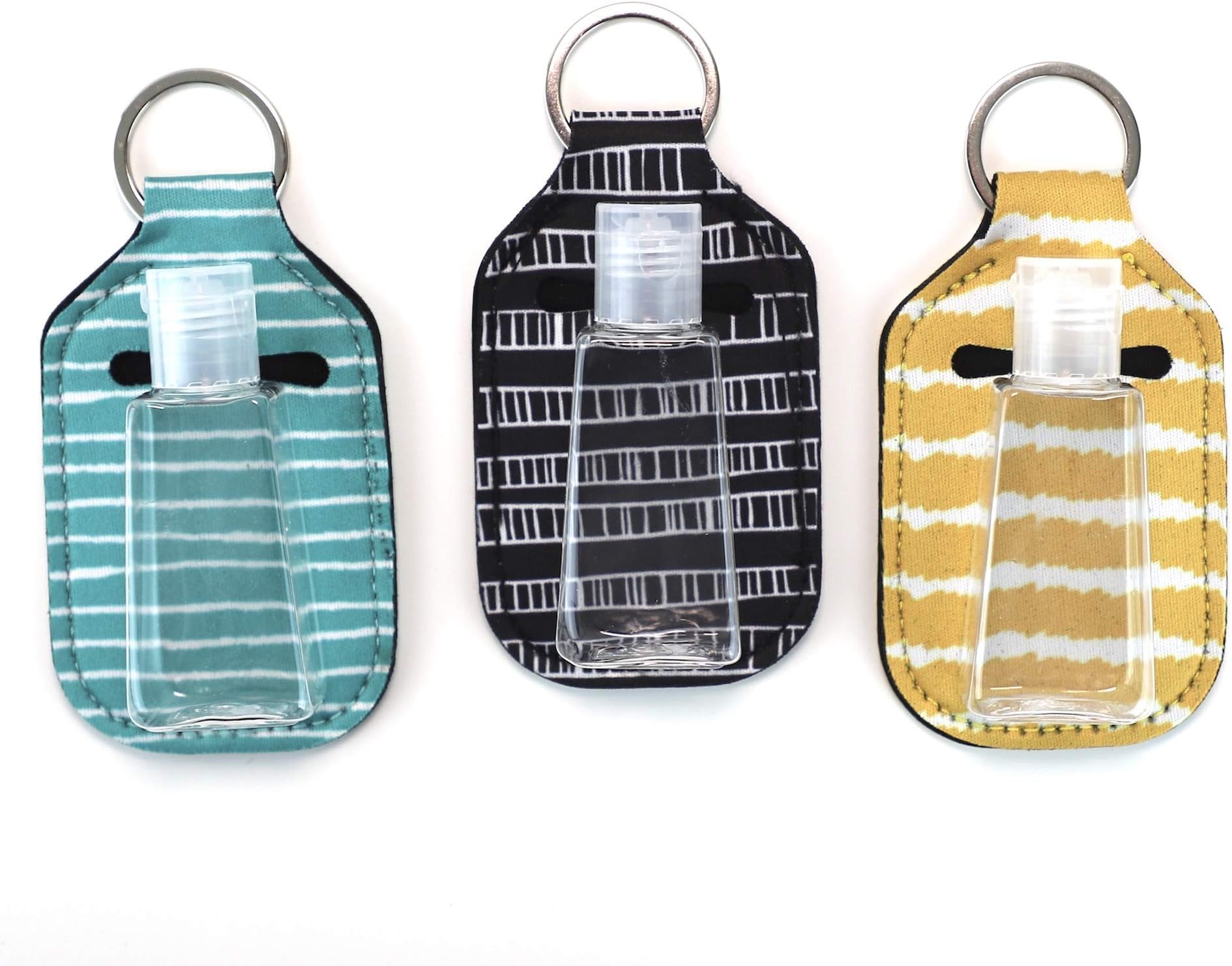 Empty Travel Size Bottle and Keychain Holder - Refillable Bottles for Soap, Lotion, and Liquids - 30 ML Flip Cap Reusable Bottles with Keychain Carriers (stripes)