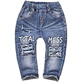KIDSCOOL SPACE Baby Ripped Jean,Toddler Elastic Distressed Waist Denim Pants