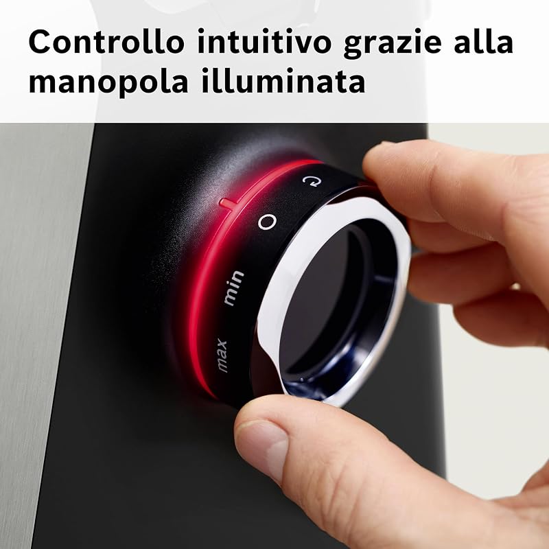 , Tritacarne MultiPower Serie 8, motore da 2500 watt, tritacarne, grattugia, accessorio per salsicce e kebbe, colore nero, MFWS840M