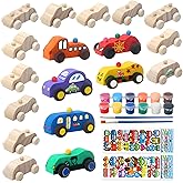 ColCospie Wooden Cars,Come with 18 Pcs Unfinished Wooden Cars to Paint for Teenagers and 1set Paint Colors, 2 pcs Wooden Car Sticker