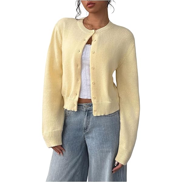 SOLY HUX Women's Button Down Cropped Lightweight Cardigan Sweater