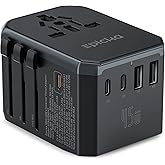 EPICKA GaN 45W Universal Travel Adapter, European Travel Plug Adapter with PD&QC Fast Charging(2 USB-A & 3 USB-C Ports) - Worldwide Travel Essentials, International Power Adapter for UK/US/AU (Black)