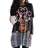 YMING Womens Christmas Round Neck Sweatshirt Long Sleeve Printed Shirt Dress Oversized Loose Fit Pullover Tops with Pockets