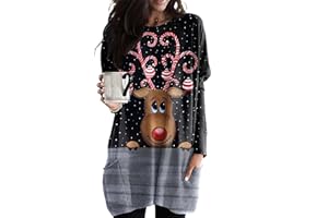 YMING Womens Christmas Crew Neck Sweatshirt Xmas Printed Long Sleeve Shirt Oversized Loose Fit Pullover Tops with Pockets