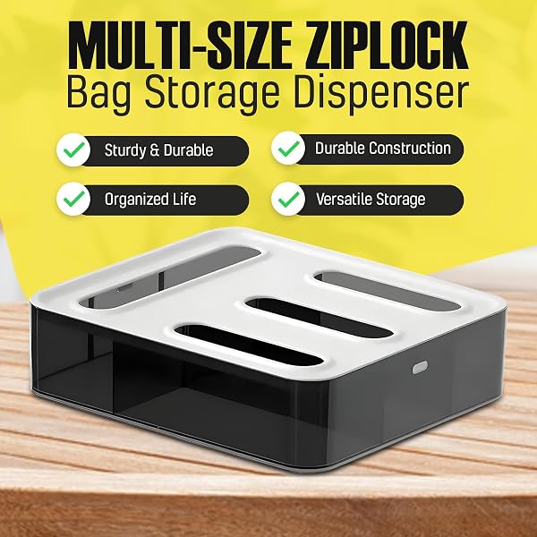 ARRAS FOOD STORAGE BAG ORGANIZER | 4 SLOT STORAGE BAG ORGANIZER FOR DRAWER | PLASTIC STORAGE BAG HOLDER FOR SANDWICH, SNACK & GALLON BAGS | WALL MOUNT INCLUDED