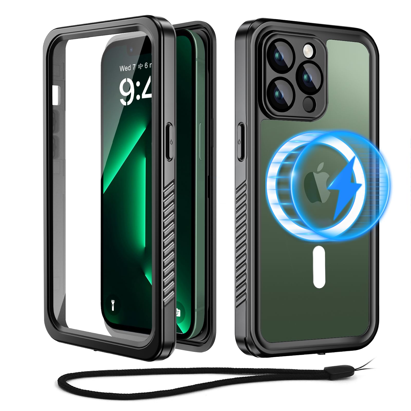 Beeasy for iPhone 13 Pro Waterproof Case MagSafe Magnetic Shockproof Dustproof Front Back Cover,360 Full Body Protective Built-in Screen Heavy Duty Hard Case for iPhone 13 Pro 6.1 ”Black — image 1