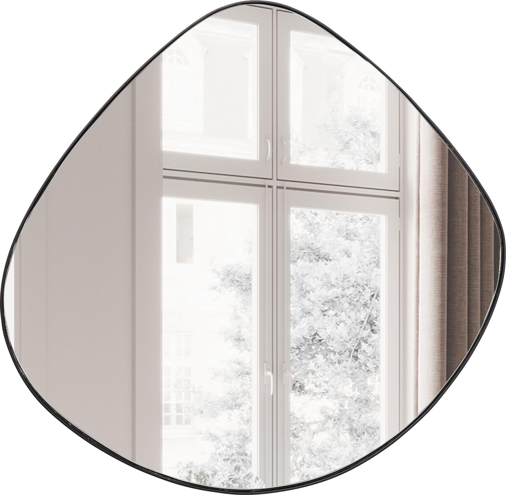 Kare Design Mirror Göteborg, black, steel, glass mirrored, horizontal organic formed mirror, modern, home decor, wall mirror for living room, hallway, bedroom, office, 90x93x1,5 cm (H/W/D)