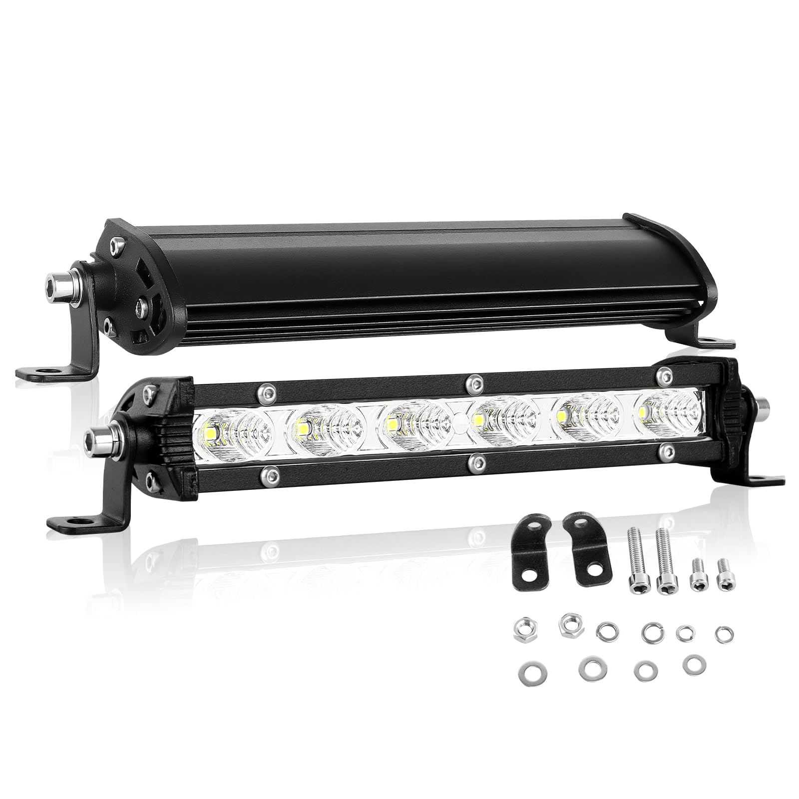 AUXTINGS 2 Pieces 7 inch 30W Ultra Slim Single Row LED Light Bar Flood Beam with Mounting Bracket For Off road Ranger ATV UTV SUV