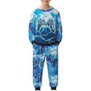 Lomnxuor Boys 2 Piece Gaming Outfit Set, Hoodie and Jogger Pants, Ages 6-13