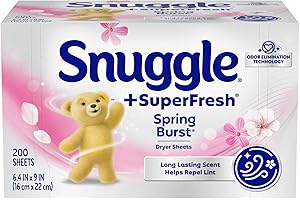 Snuggle Plus SuperFresh Dryer Sheets with Static Control and Odor Eliminating Technology, Spring Burst, 200 Count
