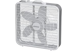 Shinic 20 Inch Box Fan, 3-Speed Cooling Fan for Air Circulation, Easy Carry Handle and Safety Grills, Indoor Use Home Garage and Workshop, White