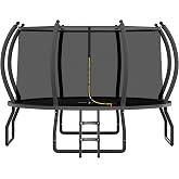 YUMPIE 8FT 10FT 12FT 14FT 16FT Quick-Connect Outdoor Trampoline with Ladder | ASTM Approved, Snap-On Installation, Foam-Covered Curved Poles, Carbon Steel Springs, Safety Enclosure, for Kids &amp; Adults