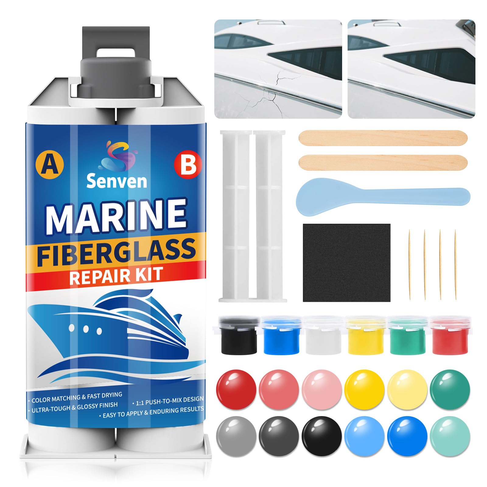 Photo 1 of Fiberglass Boat Repair Kit White Resin Gel Coat Repair Kit for Boats, Marine Fiberglass Repair Kit for Boats Epoxy Filler for Boats Fix Holes Chips Pit Cracks Marine Boat Fiberglass Repair Kit