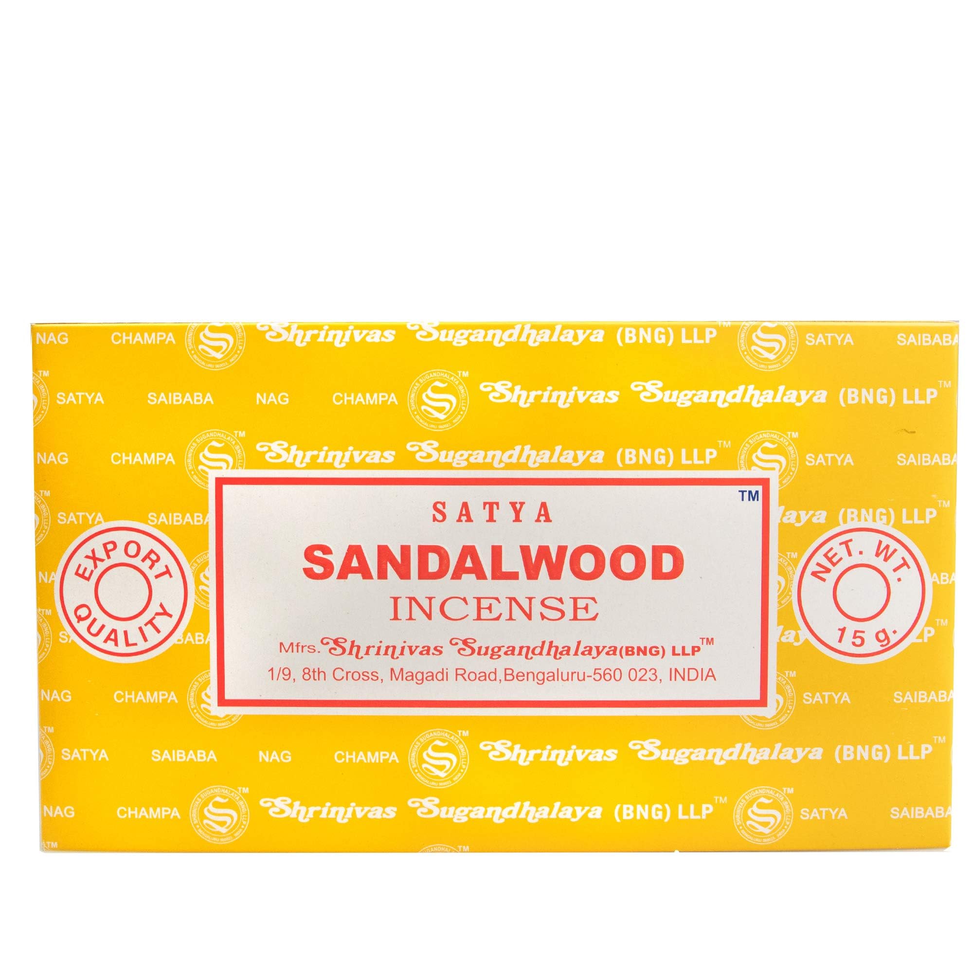 15g Satya Sandalwood Incense Sticks, Box of 12 Packets