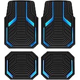 PIC AUTO Heavy Duty Rubber Floor Mats, Blue Aluminum Film Car Mats Set, Front and Rear Car Mats with Anti-Slip Backing, All Weather Protection, Trim-to-Fit for Automotive SUV, Sedan, Van