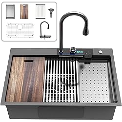 33x22 inch Black Waterfall kitchen Sink Drop In