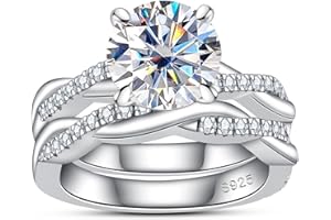 AnuClub Princess/Round Cut Moissanite Wedding Rings Sets Infinity Bridal Set D Color VVS1 925 Sterling Silver Twisted Vine Engagement Promise Anniversary Ring for Women With Certificate