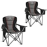 ALPHA CAMP Oversized Camping Chair Heavy Duty Lawn Chair with Cooler Bag Support 450 LBS Steel Frame Collapsible Padded Arm Quad Lumbar Back Folding Chair for Lawn Outdoor
