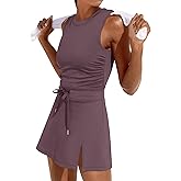 Caracilia Women Athletic Dress Tennis Active Workout Sleeveless Fitted Slit Summer Mini Golf Romper Dresses Built in Shorts