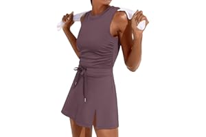 Caracilia Women Athletic Dress Tennis Active Workout Sleeveless Fitted Slit Summer Mini Golf Romper Dresses Built in Shorts