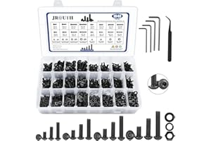 JROUTH 1840PCS Metric Screw Assortment Kit, M2 M3 M4 M5 Hex Button Head Cap Bolts and Nuts Kit, Grade 10.9 Alloy Steel Hex Socket Bolts Nuts Kit with Flat&Lock Washers&Hex Wrenches