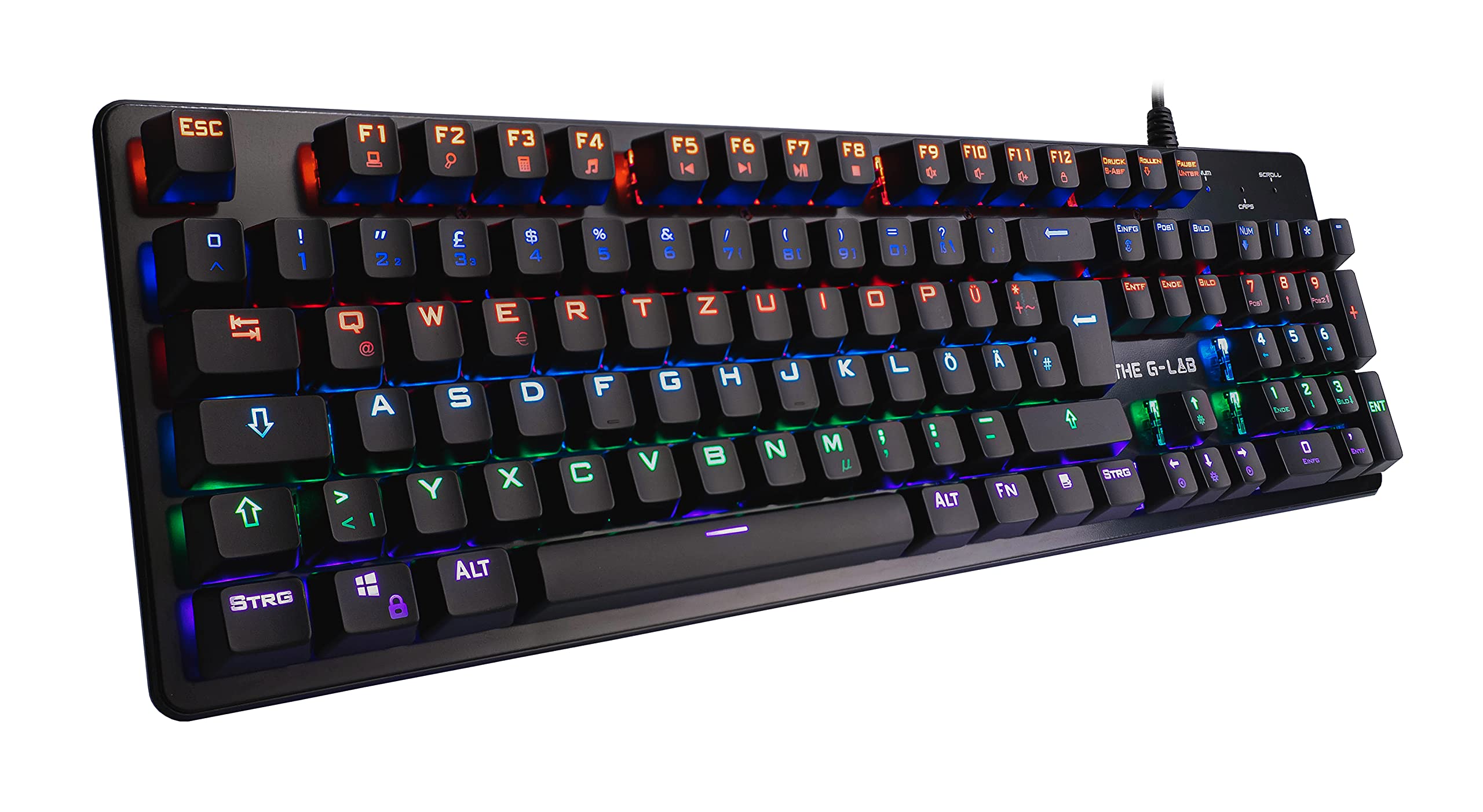THE G-LAB Keyz Carbon V3 Mechanical Gaming Keyboard QWERTZ Blue Switches - Multicoloured LED Gaming Keyboard with Backlight, Anti-Ghosting - PC/PS4/PS5/Xbox One/Xbox Series X New 2022