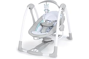 Ingenuity ConvertMe 2-in-1 Compact Portable Automatic Baby Swing & Infant Seat, Battery-Powered Vibrations, Nature Sounds, 0-9 Months 6-20 lbs (Raylan)