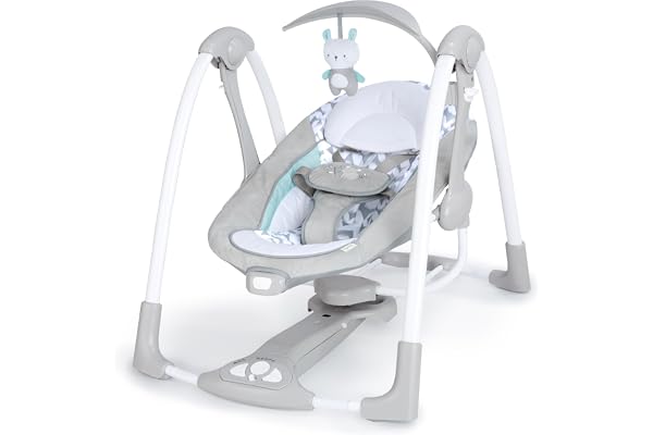 Ingenuity ConvertMe 2-in-1 Compact Portable Automatic Baby Swing & Infant Seat, Battery-Powered Vibrations, Nature Sounds, 0-