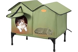 IPEAIN Elevated Heated Cat House for Outdoor Cats Large Outdoor Cat House Weatherproof for Winter, Waterproof Feral Cat Shelter Insulate Cat House for Multiple Cats, Easy to Assemble