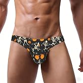 Nuzjahu Halloween Skeletons and Pumpkins Print Mens Bikini Briefs Low Rise Sexy Underwear Soft Support Bulge Pouch Briefs