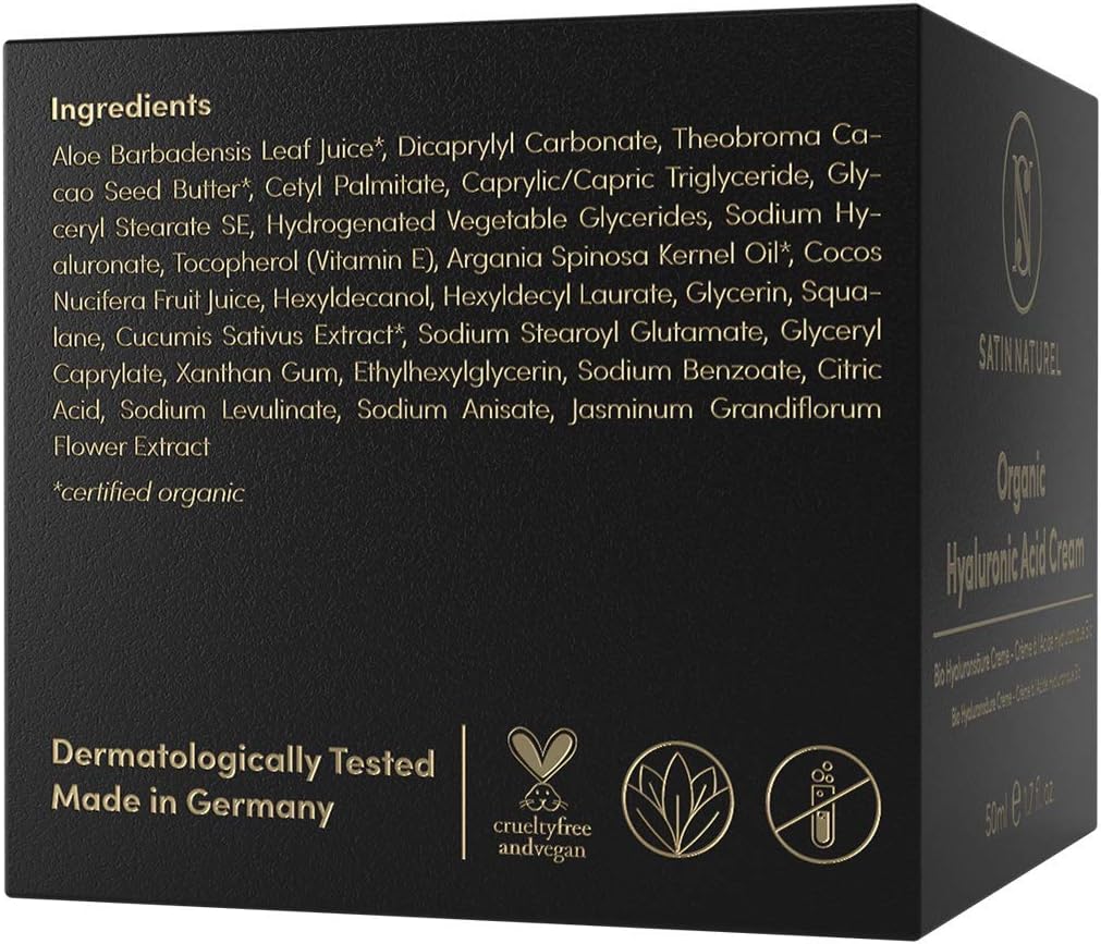 Satin Naturel Organic Hyaluronic Acid Face Cream 50ml, Anti-Ageing Moisturiser with Hyaluronic Acid, Aloe Vera & Vitamin E - Image 3