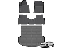 Jenofa-Floor Mats for 2021-2023 Hyundai Santa Fe (Gas Only) 5 Seats Cargo Mat Car Mats for 2022 Santa Fe All Weather Waterproof Durable Rubber Floor Lliner Accessories Full Set Black 3PC