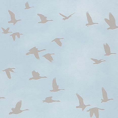 Amazon Raschメタリックflying鳥壁紙 ブルー シルバー 壁紙