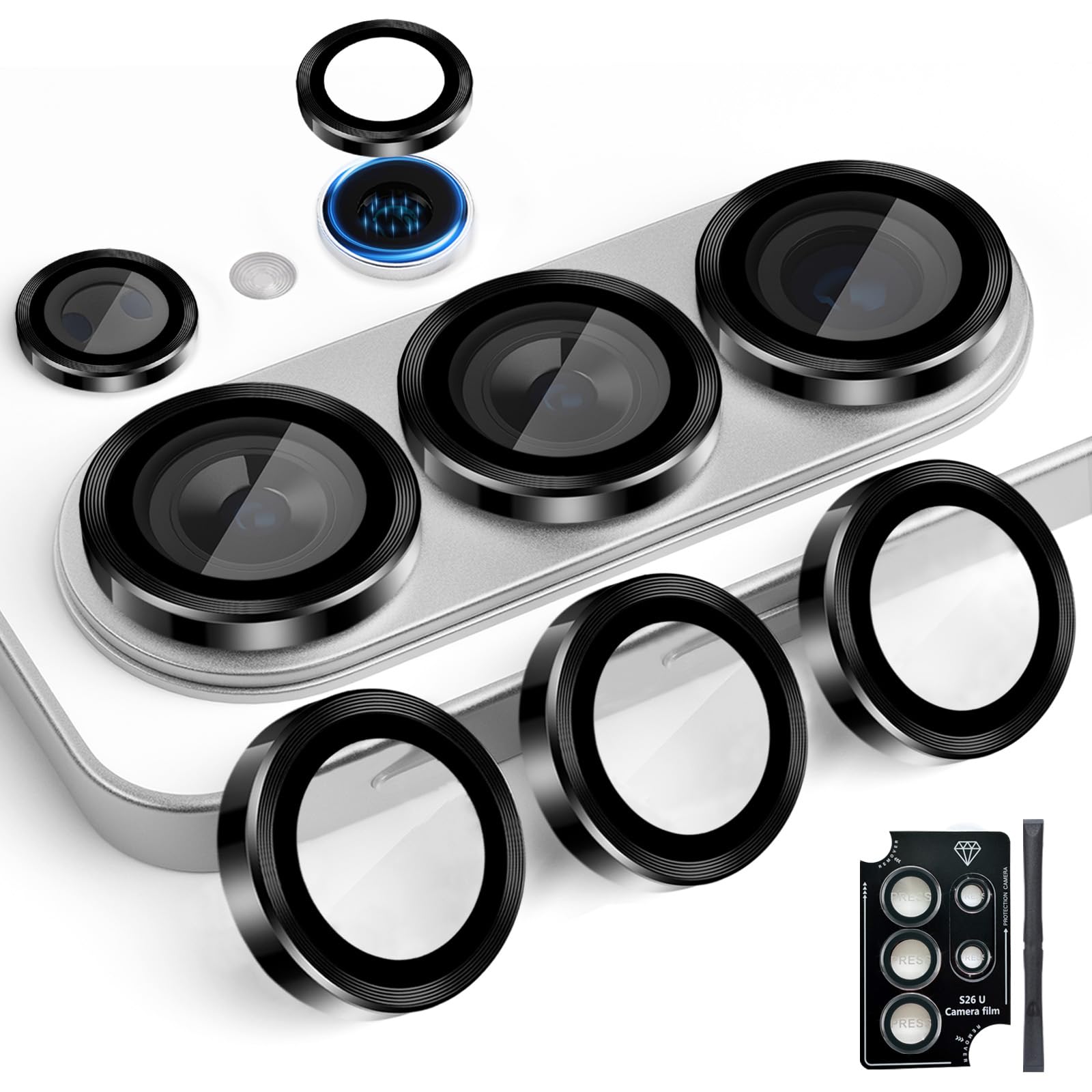 Zevytop Camera Lens Protector for Samsung Galaxy S26 Ultra, Individual Tempered Glass Aluminum Alloy Ring Lens Cover with Installation Tray Fit for Samsung Galaxy S26 Ultra Black