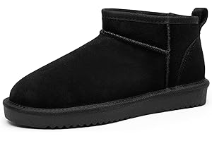 DREAM PAIRS Ankle Winter Mini Boots for Women Genuine Suede Faux Fur Lining Water Resistant Warm Snow Boots Slip On Memory Foam Comfort Booties FuzzyClassic