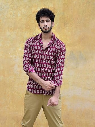 Buy Tistabene Burgundy Leaf Print Mens Crepe Shirt At Amazon In