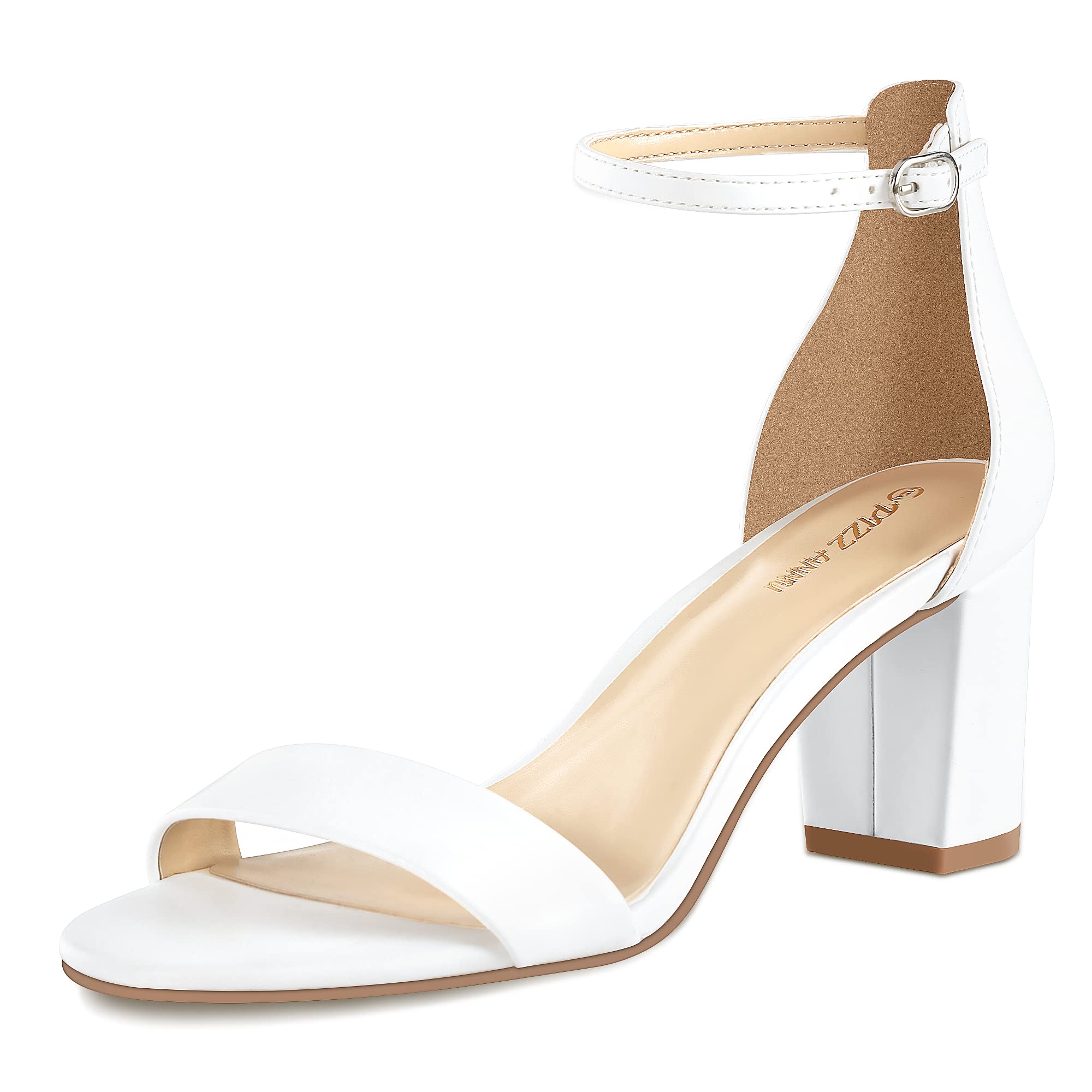 Photo 1 of ***Broken Buckle on One of the Shoes***PIZZ ANNU Women's Open Toe Ankle Strap Low Block Chunky Heels Sandals Party Dress Pumps Shoes Strappy Buckle Sandals with 2.6" Tall Thick Heel Design, White 7.5