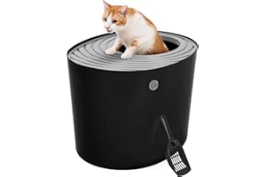 IRIS USA, INC. IRIS USA Cat Litter Box, Large Top Entry with Litter Catching Lid and Scoop, Dog Proof, Cat Box Enclosure, Black/Gray