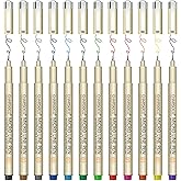 CHARSOCO 01 Micro Pen, Fine Point Pen with 12 Colors, Waterproof Archival Ink, 0.25mm Fineliner Ink Pens for Artist Illustrat