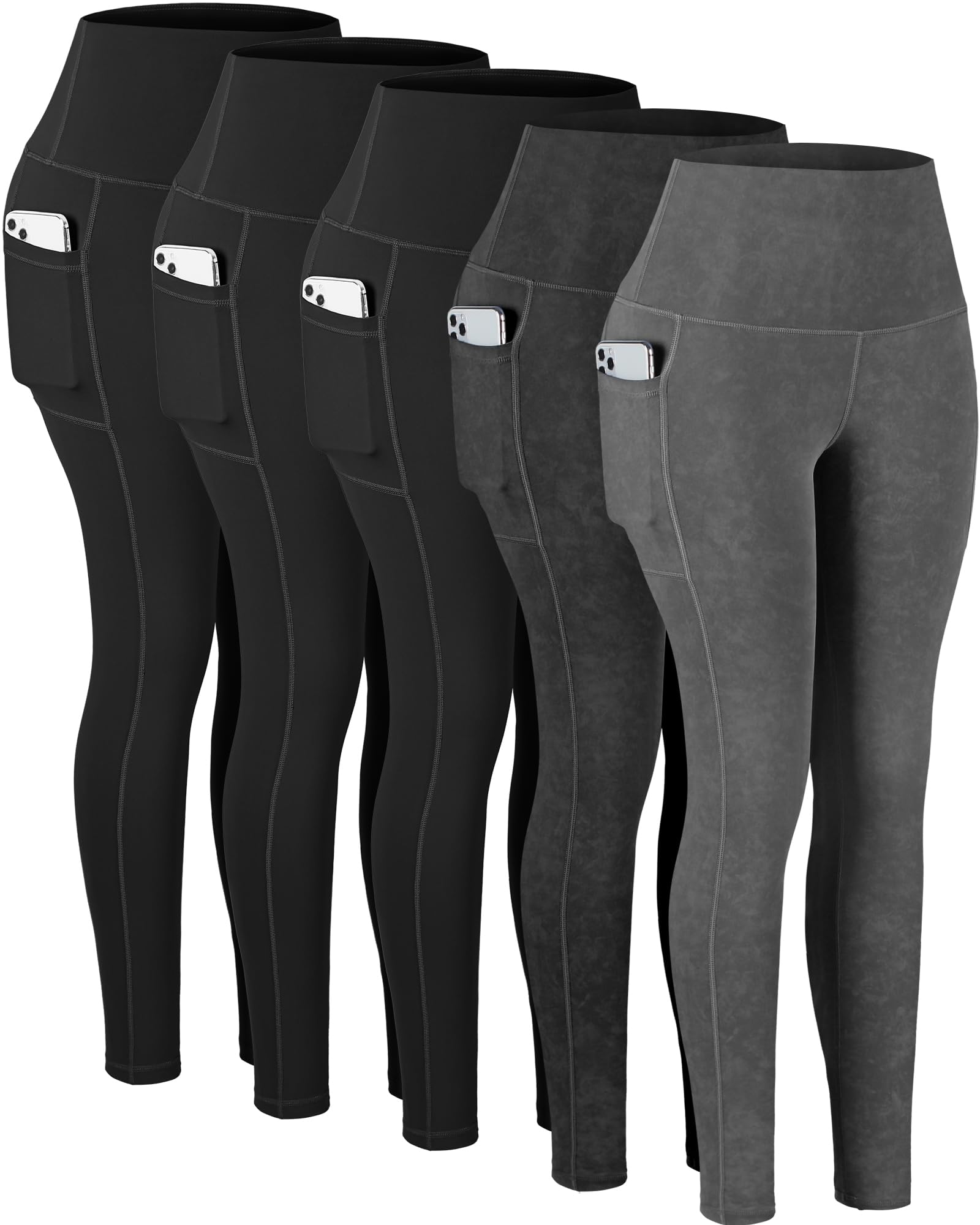 Photo 1 of CHRLEISURE Leggings with Pockets for Women, High Waisted Tummy Control Workout Yoga Pants(5 Packs, MS-BlackGray, M)