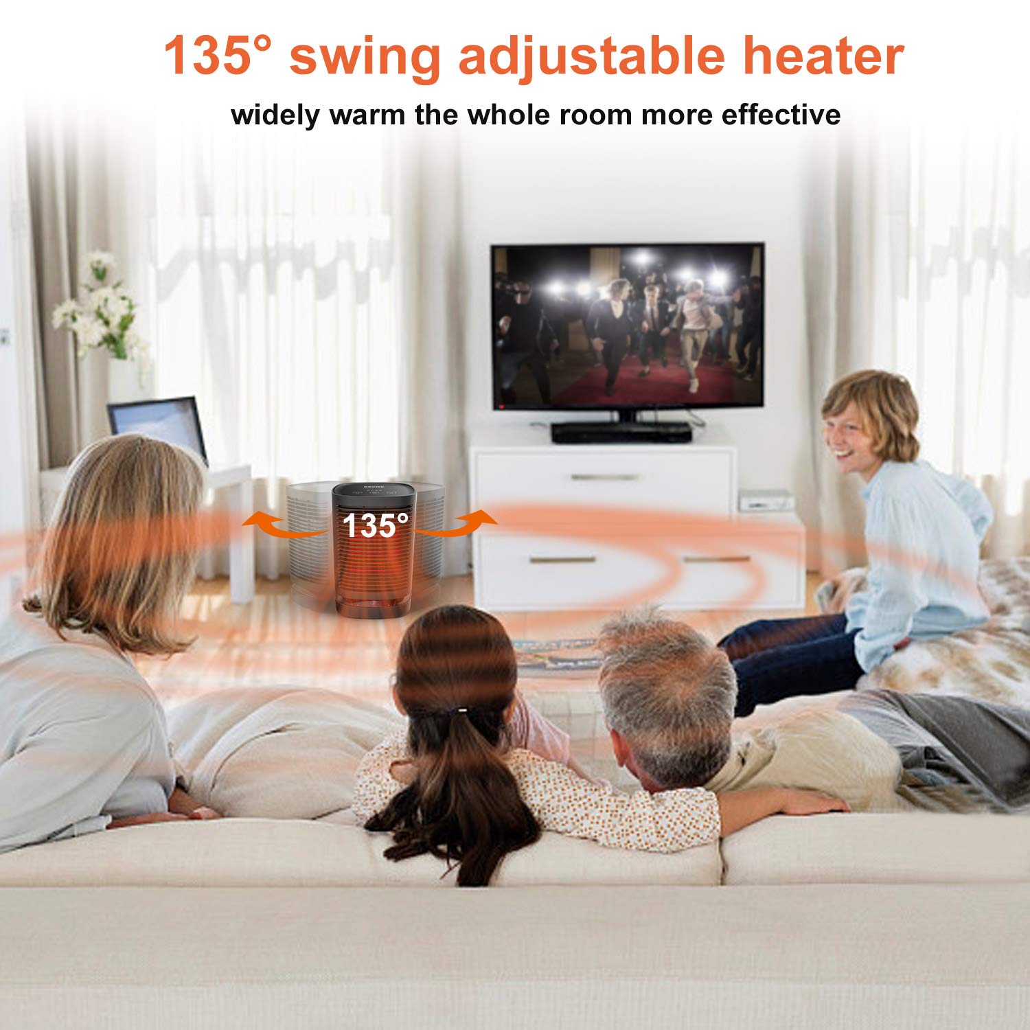 Portable Electric Ceramic Space Heaters, 2 in1 2SPersonal Heater Fan with Auto Oscillating Hot & Cool Mode, Features Built-in Timer and Tip-Over & Over-Heat Protection 950W with Worldwide Adapters