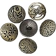 JGFinds Shank Button - 30 Pack, 6 of Each Assorted Design, Carved Bronze Tone Metal, Mixed Antique and Vintage Look Flowers and Wave Patterns, 17mm Diameter, Decorative Blazer Clothes Luxury Buttons