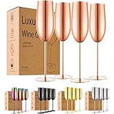 UNISWEET Stainless Steel Champagne Flutes Set of 4-Wedding &Birthday Gifts,8.5 Oz Unbreakable Champagne Glass with Long Stem,Reusable Indoor Outdoor Drinkware (Rose Gold)