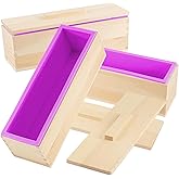 HAKZEON 3 Packs 42oz Soap Molds,Flexible Rectangular Silicone Soap Making Molds Kit with Wood Box, DIY Tool Set for Soap Maki