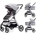 Lortsybab 2 in 1 Baby Stroller, Newborn Infant Toddler Convertible Bassinet Pram Stroller for 0-36 Months Old Babies (Grey)