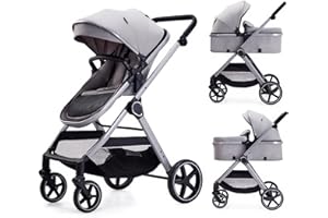 Lortsybab 2 in 1 Baby Stroller, Newborn Infant Toddler Convertible Pram Stroller for 0-36 Months Old Babies (Grey)